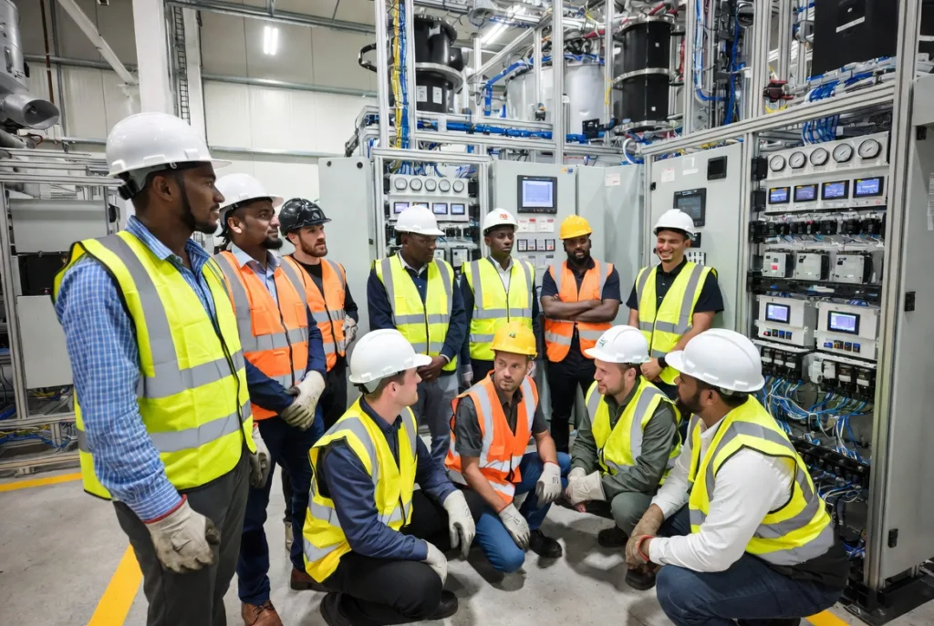 South African engineers training on new energy storage technology. South African engineers training on new energy storage technology.