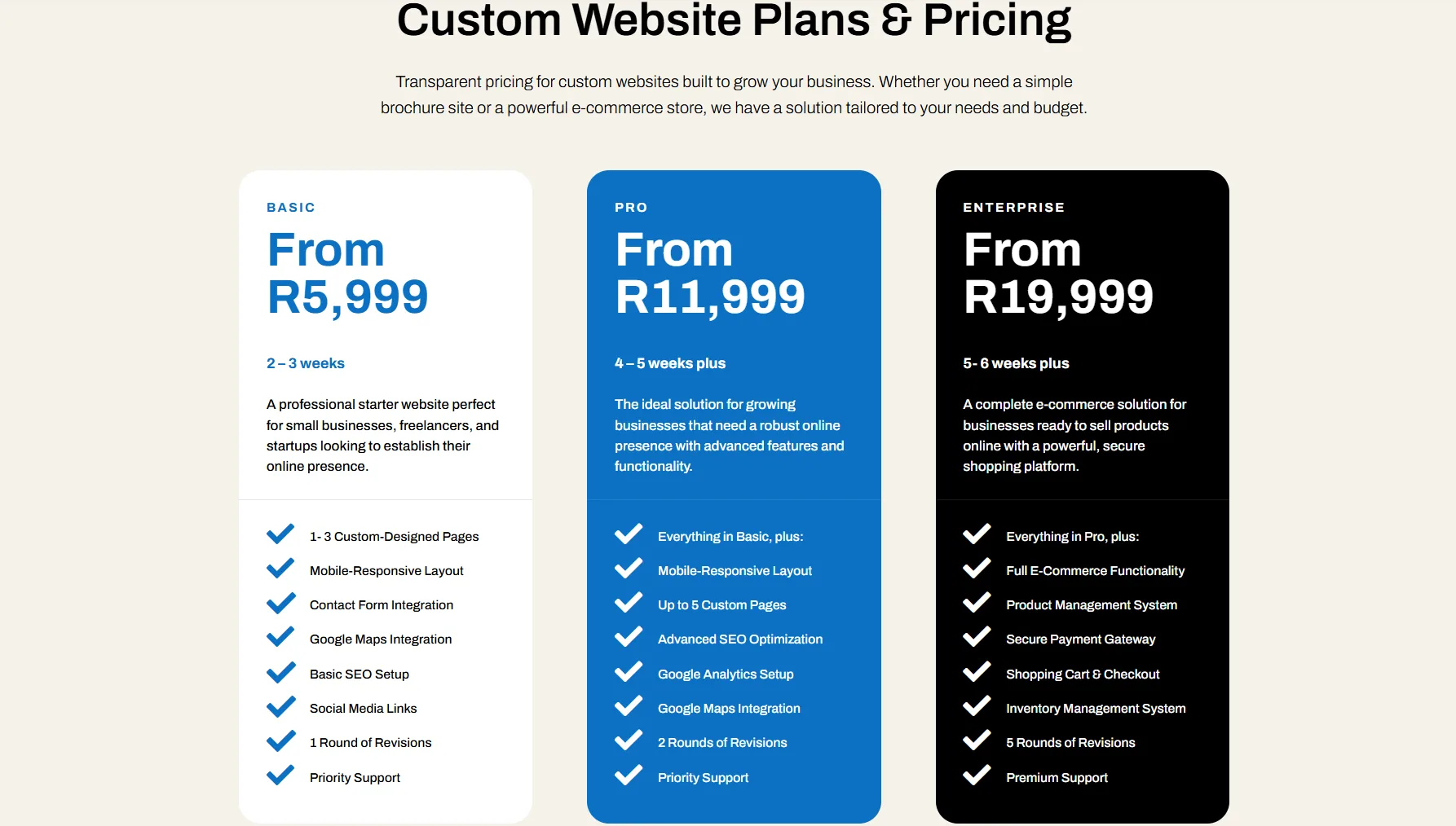 Transparent Pricing Packages Designed for South African Businesses Transparent Pricing Packages Designed for South African Businesses