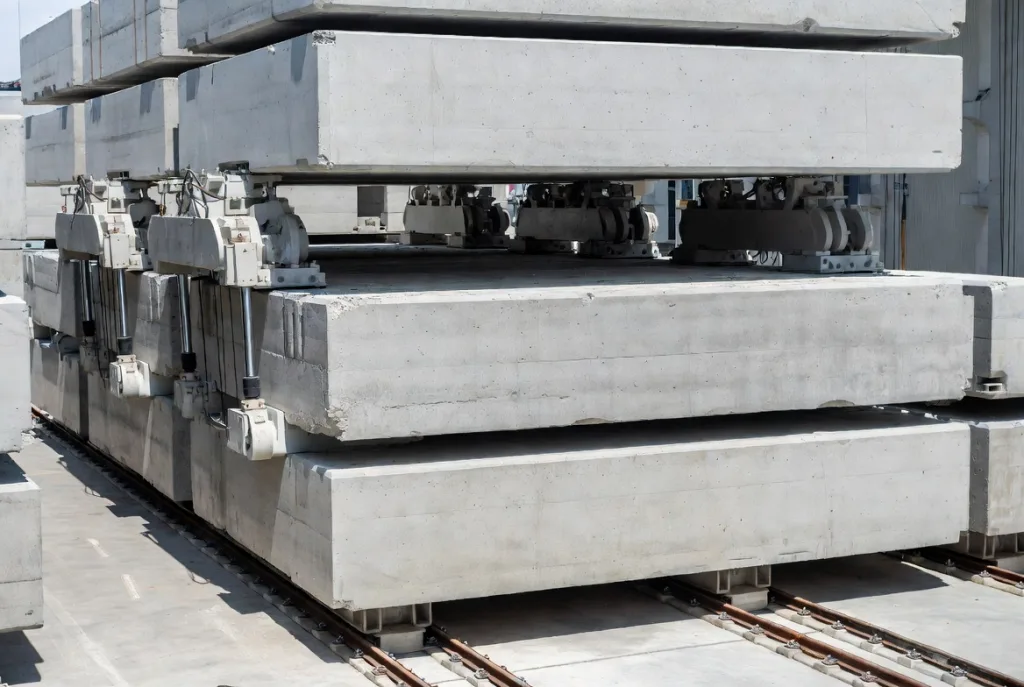 Close-up operational view of heavy blocks in gravity storage mechanism. Close-up operational view of heavy blocks in gravity storage mechanism.